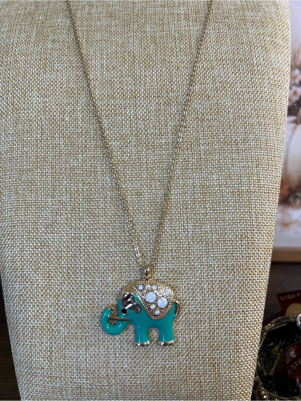 Gold-Tone Turquoise Elephant Pendant Necklace